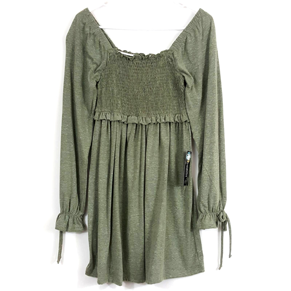 Luna Chix Green Smocked Long Sleeve Mini Dress Women's Size Small
